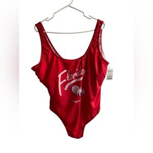 Red Florida One Piece Swimsuit Retro Baywatch 90s Y2K Beach Babe NWT 3XL